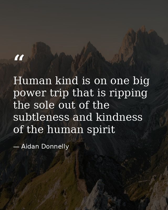 Human kind is on one big power trip that is ripping the sole out of the subtleness and kindness of the human spirit — Aidan Donnelly