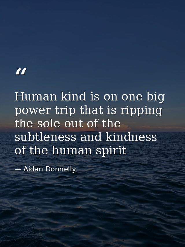 Human kind is on one big power trip that is ripping the sole out of the subtleness and kindness of the human spirit — Aidan Donnelly