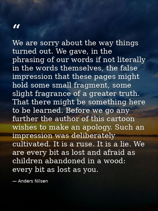 We are sorry about the way things turned out. We gave, in the phrasing of our words if not literally in the words themse — Anders Nilsen