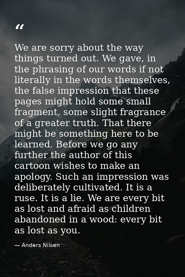 We are sorry about the way things turned out. We gave, in the phrasing of our words if not literally in the words themse — Anders Nilsen