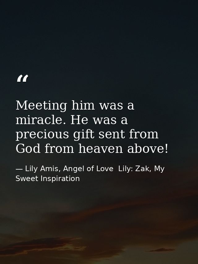 Meeting him was a miracle. He was a precious gift sent from God from heaven above! — Lily Amis, Angel of Love  Lily: Zak, My Sweet Inspiration