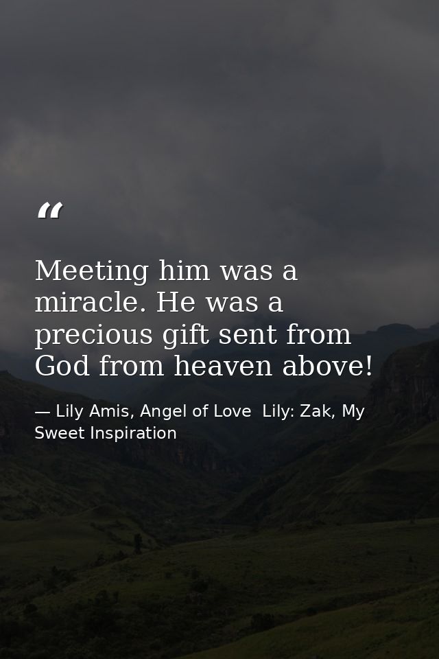 Meeting him was a miracle. He was a precious gift sent from God from heaven above! — Lily Amis, Angel of Love  Lily: Zak, My Sweet Inspiration