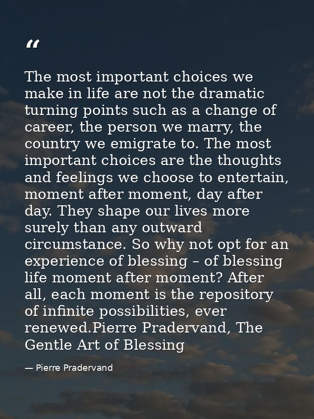 The most important choices we make in life are not the dramatic turning points such as a change of career, the person we — Pierre Pradervand