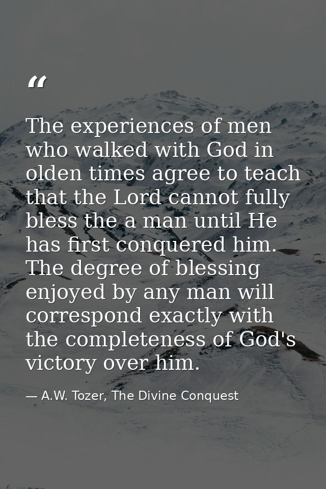 The experiences of men who walked with God in olden times agree to teach that the Lord cannot fully bless the a man unti — A.W. Tozer, The Divine Conquest
