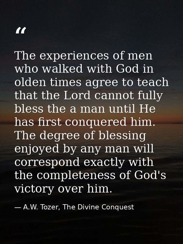 The experiences of men who walked with God in olden times agree to teach that the Lord cannot fully bless the a man unti — A.W. Tozer, The Divine Conquest