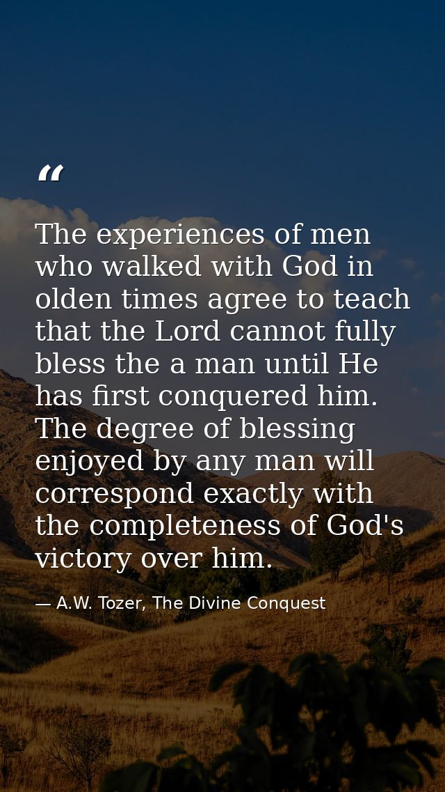The experiences of men who walked with God in olden times agree to teach that the Lord cannot fully bless the a man unti — A.W. Tozer, The Divine Conquest
