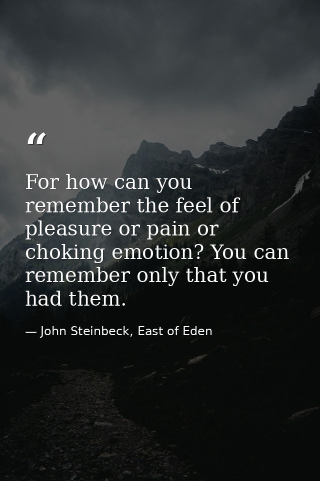 For how can you remember the feel of pleasure or pain or choking emotion? You can remember only that you had them. — John Steinbeck, East of Eden