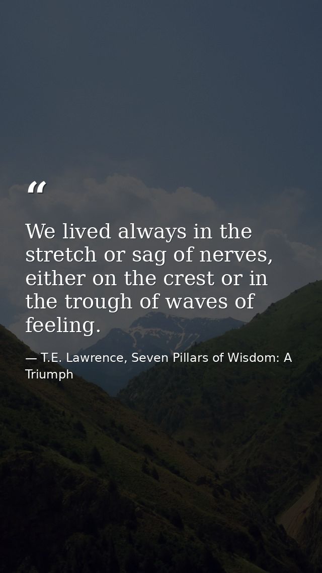We lived always in the stretch or sag of nerves, either on the crest or in the trough of waves of feeling. — T.E. Lawrence, Seven Pillars of Wisdom: A Triumph