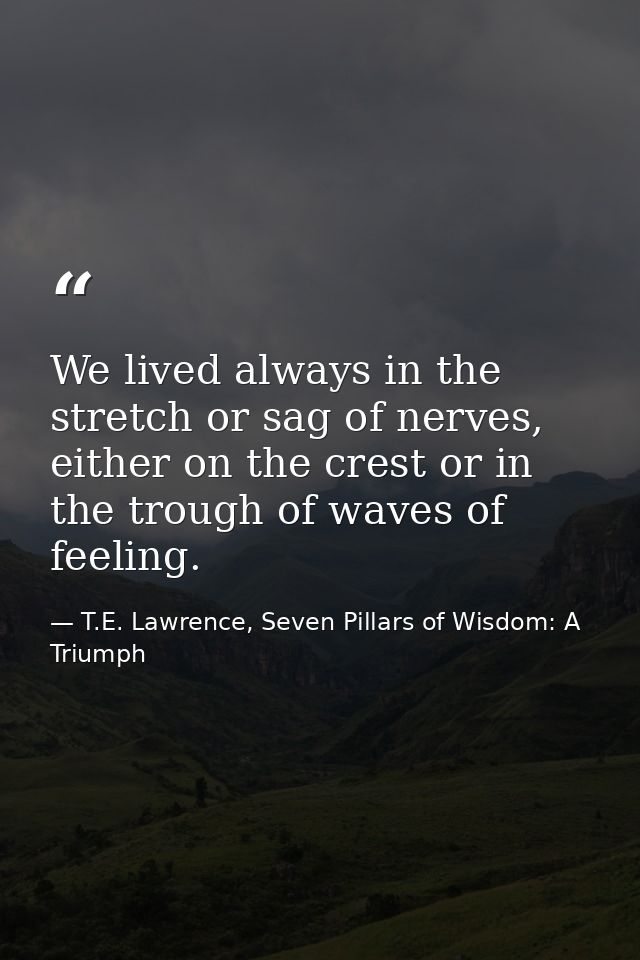 We lived always in the stretch or sag of nerves, either on the crest or in the trough of waves of feeling. — T.E. Lawrence, Seven Pillars of Wisdom: A Triumph