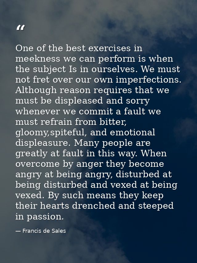 One of the best exercises in meekness we can perform is when the subject Is in ourselves. We must not fret over our own  — Francis de Sales