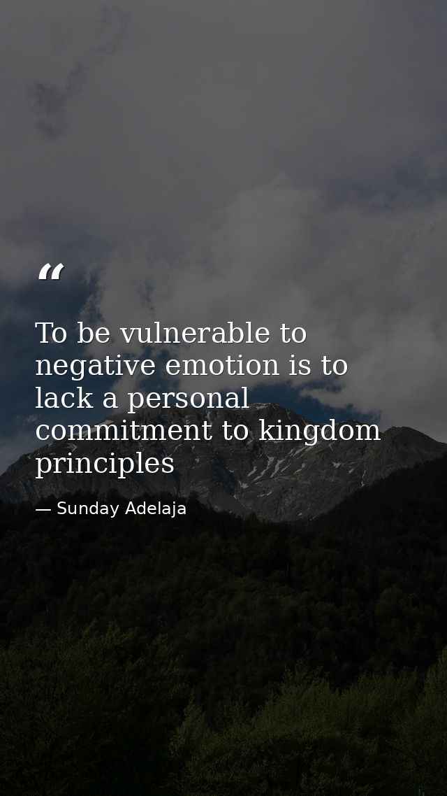 To be vulnerable to negative emotion is to lack a personal commitment to kingdom principles — Sunday Adelaja