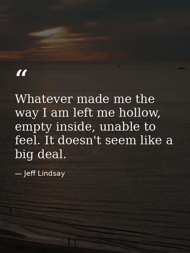 Whatever made me the way I am left me hollow, empty inside, unable to feel. It doesn't seem like a big deal. — Jeff Lindsay