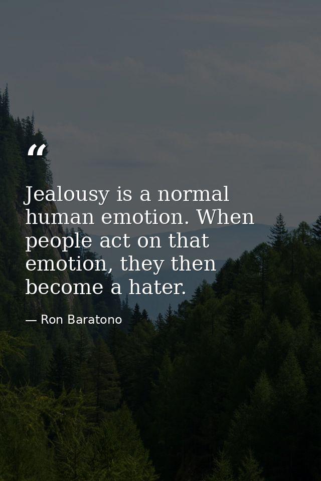 Jealousy is a normal human emotion. When people act on that emotion, they then become a hater. — Ron Baratono