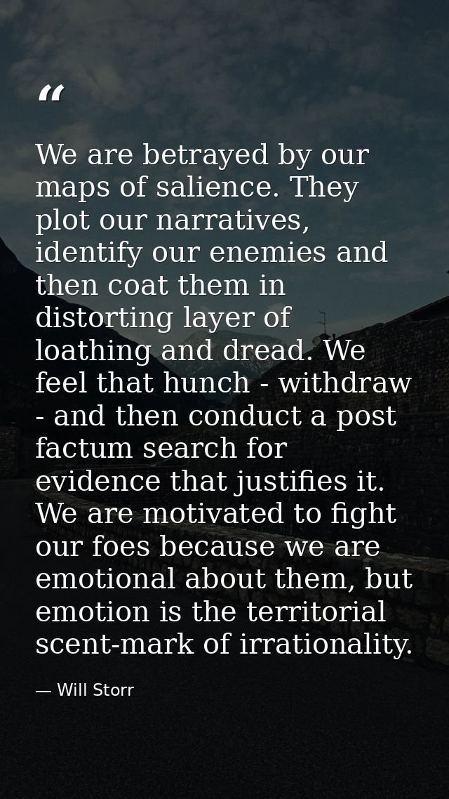 We are betrayed by our maps of salience. They plot our narratives, identify our enemies and then coat them in distorting — Will Storr