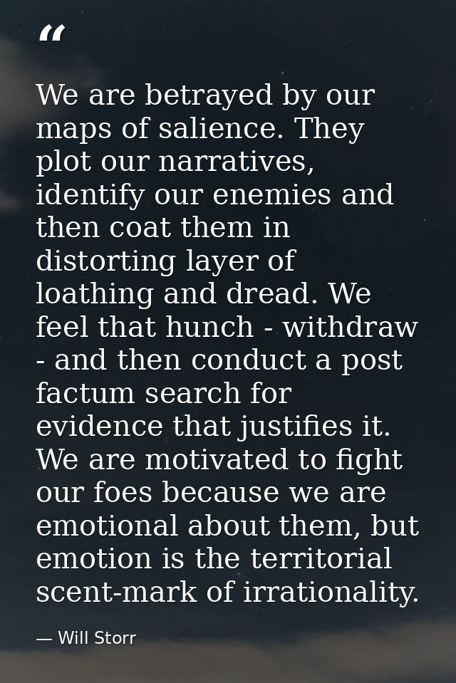 We are betrayed by our maps of salience. They plot our narratives, identify our enemies and then coat them in distorting — Will Storr