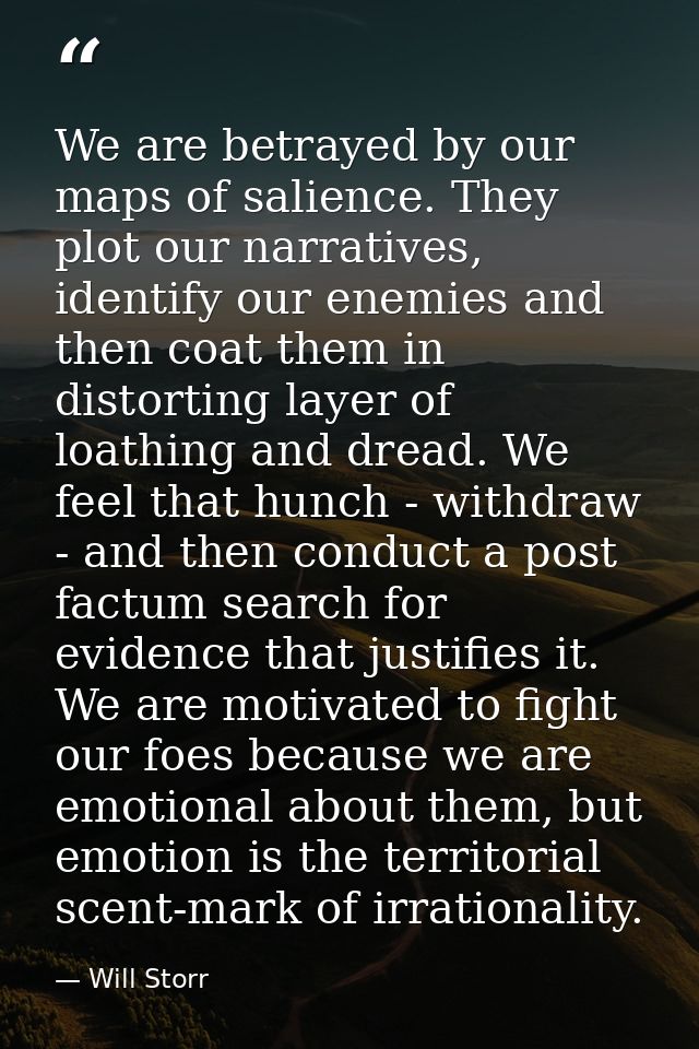 We are betrayed by our maps of salience. They plot our narratives, identify our enemies and then coat them in distorting — Will Storr