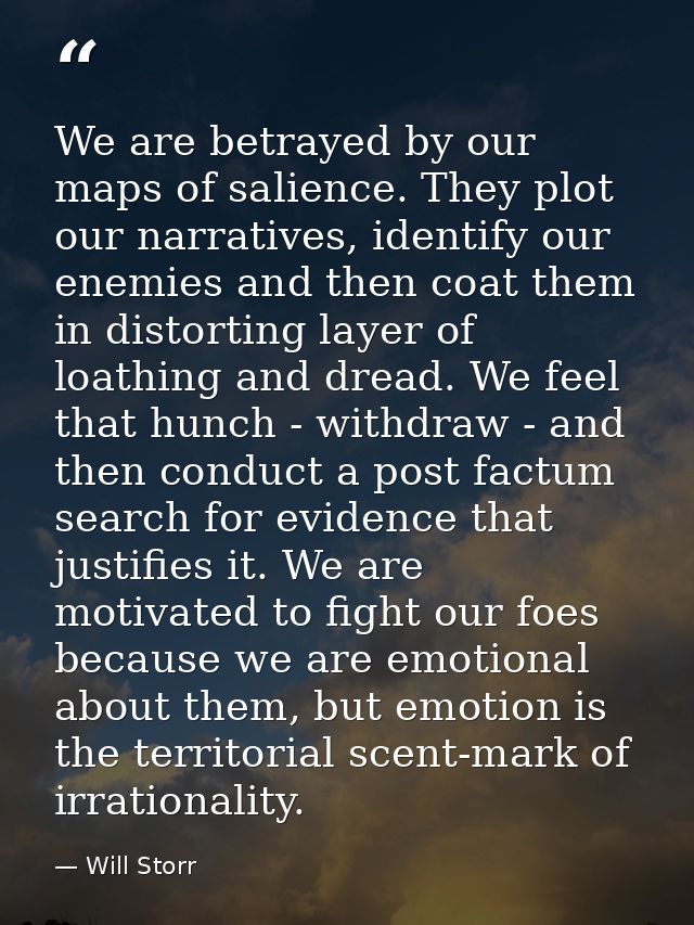 We are betrayed by our maps of salience. They plot our narratives, identify our enemies and then coat them in distorting — Will Storr