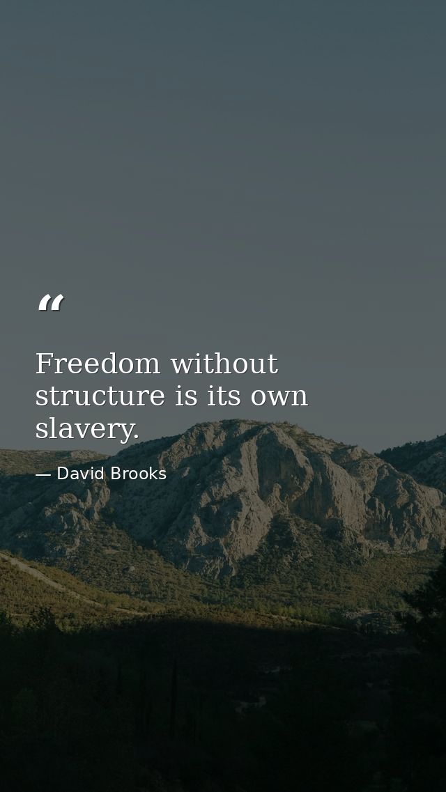 Freedom without structure is its own slavery. — David Brooks