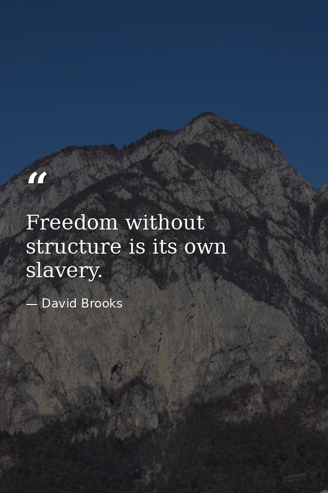 Freedom without structure is its own slavery. — David Brooks