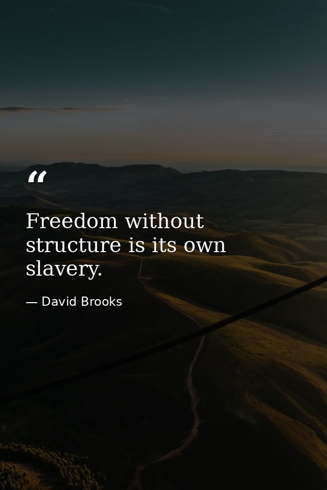 Freedom without structure is its own slavery. — David Brooks
