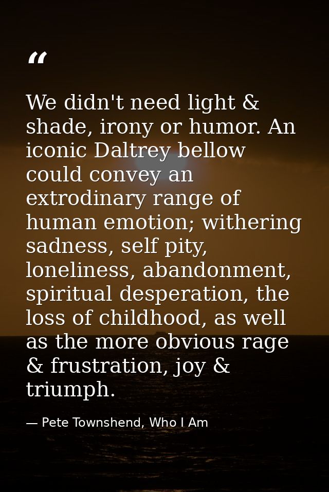 We didn't need light & shade, irony or humor. An iconic Daltrey bellow could convey an extrodinary range of human emotio — Pete Townshend, Who I Am