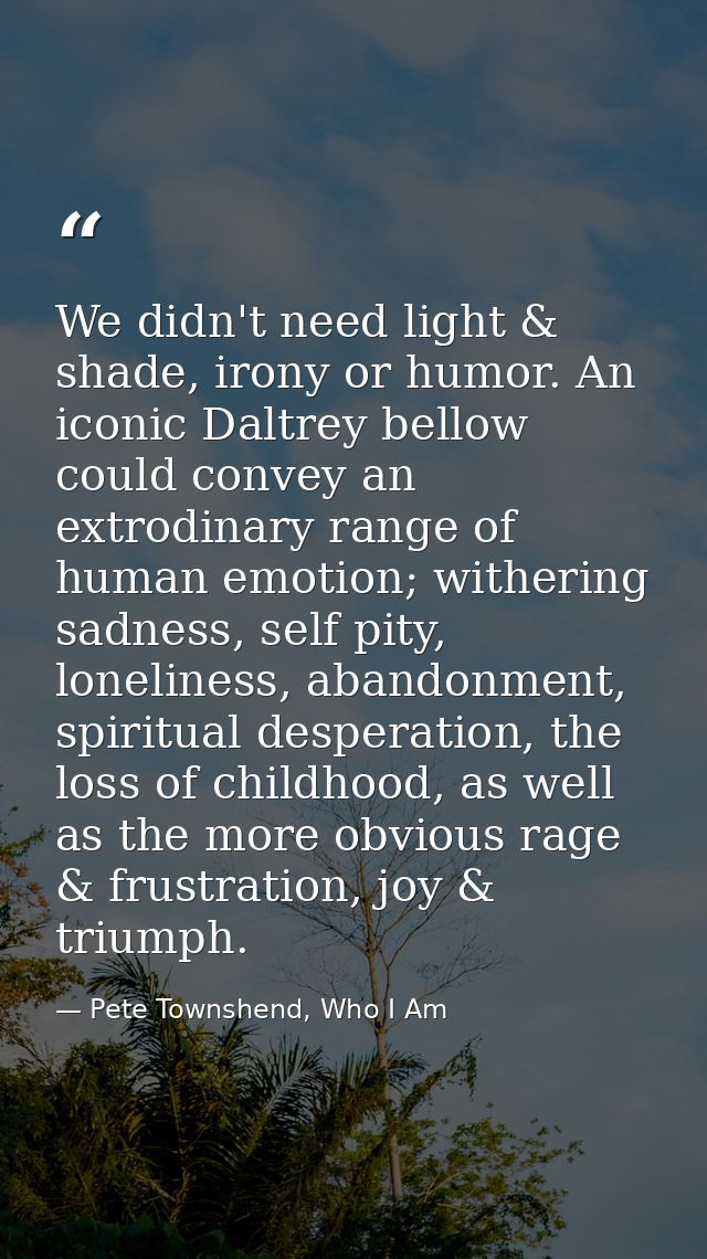 We didn't need light & shade, irony or humor. An iconic Daltrey bellow could convey an extrodinary range of human emotio — Pete Townshend, Who I Am