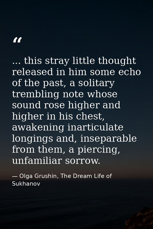 ... this stray little thought released in him some echo of the past, a solitary trembling note whose sound rose higher a — Olga Grushin, The Dream Life of Sukhanov