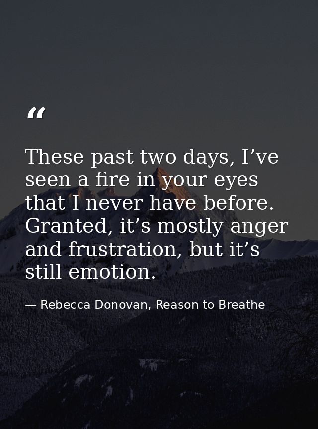 These past two days, I’ve seen a fire in your eyes that I never have before. Granted, it’s mostly anger and frustration, — Rebecca Donovan, Reason to Breathe
