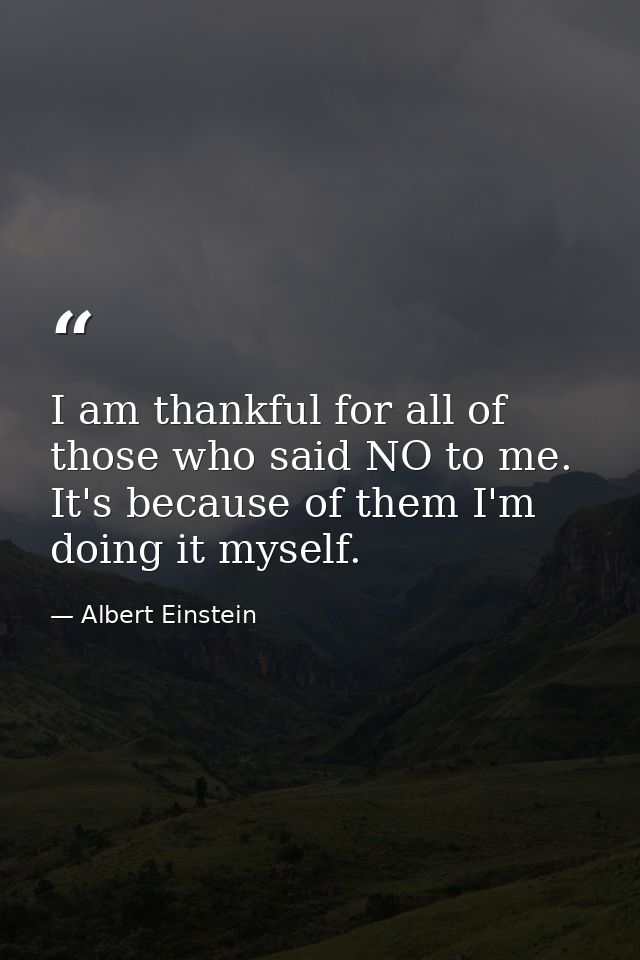 I am thankful for all of those who said NO to me. It's because of them I'm doing it myself. — Albert Einstein