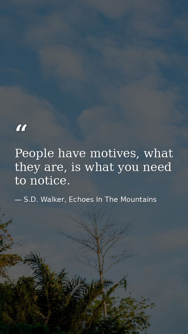 People have motives, what they are, is what you need to notice. — S.D. Walker, Echoes In The Mountains