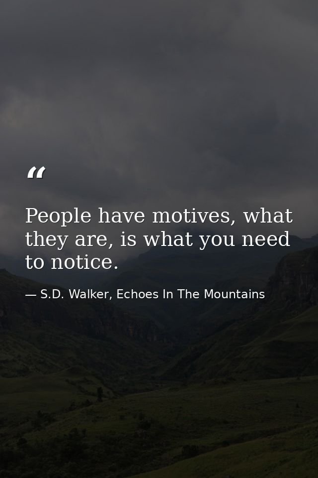People have motives, what they are, is what you need to notice. — S.D. Walker, Echoes In The Mountains