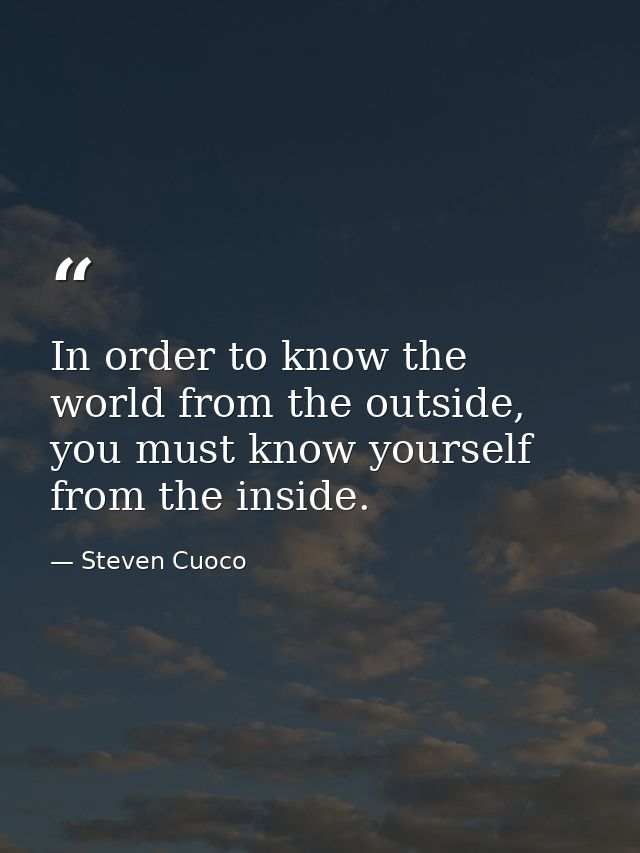 In order to know the world from the outside, you must know yourself from the inside. — Steven Cuoco