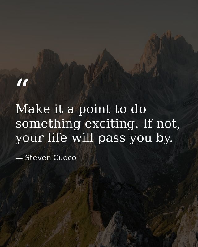 Make it a point to do something exciting. If not, your life will pass you by. — Steven Cuoco