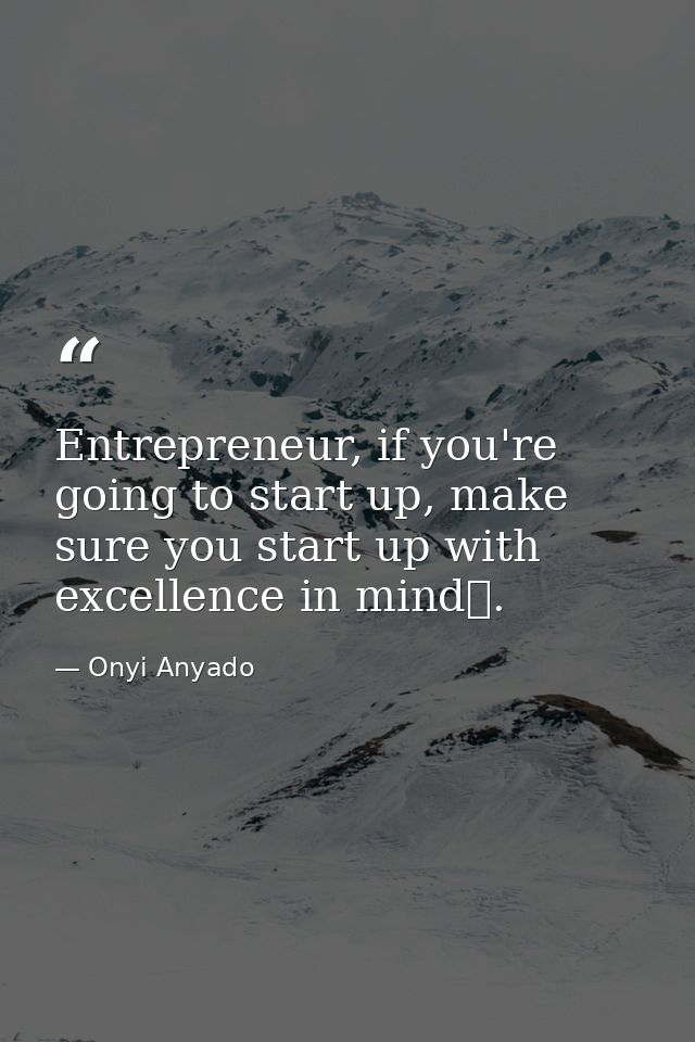 Entrepreneur, if you're going to start up, make sure you start up with excellence in mind. — Onyi Anyado