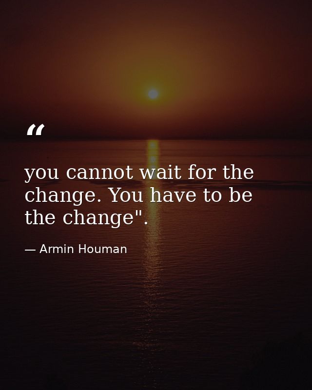 you cannot wait for the change. You have to be the change". — Armin Houman