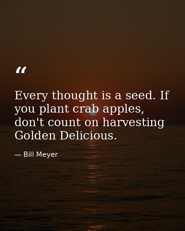 Every thought is a seed. If you plant crab apples, don't count on harvesting Golden Delicious. — Bill Meyer