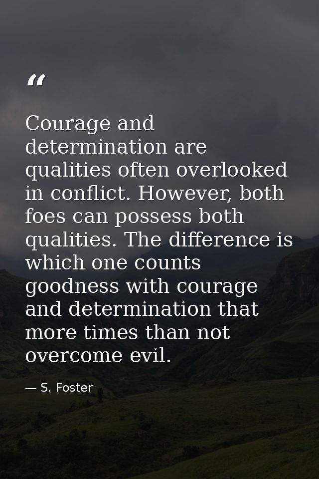 Courage and determination are qualities often overlooked in conflict. However, both foes can possess both qualities. The — S. Foster