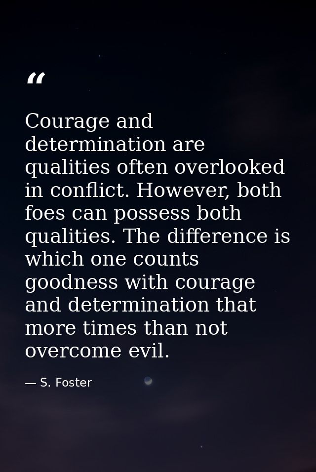 Courage and determination are qualities often overlooked in conflict. However, both foes can possess both qualities. The — S. Foster