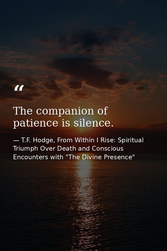 The companion of patience is silence. — T.F. Hodge, From Within I Rise: Spiritual Triumph Over Death and Conscious Encounters with "The Divine Presence"