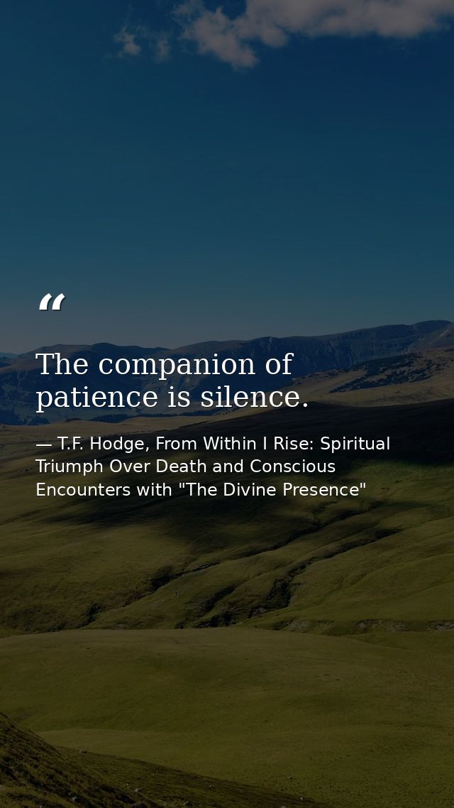 The companion of patience is silence. — T.F. Hodge, From Within I Rise: Spiritual Triumph Over Death and Conscious Encounters with "The Divine Presence"