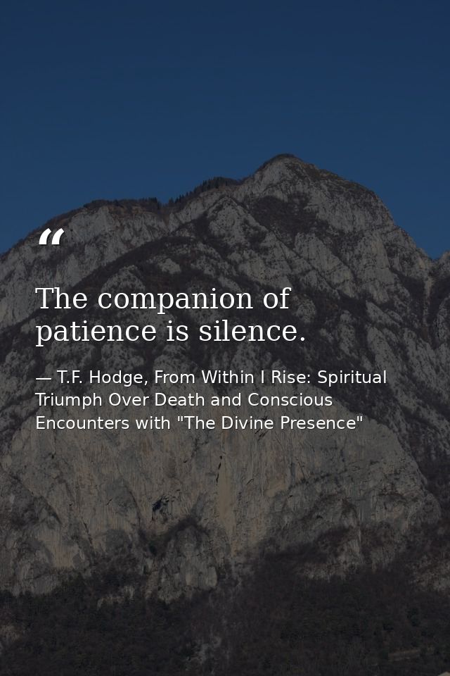 The companion of patience is silence. — T.F. Hodge, From Within I Rise: Spiritual Triumph Over Death and Conscious Encounters with "The Divine Presence"
