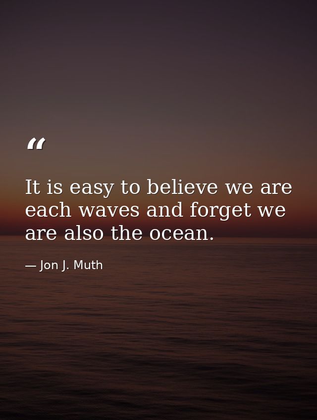 It is easy to believe we are each waves and forget we are also the ocean. — Jon J. Muth