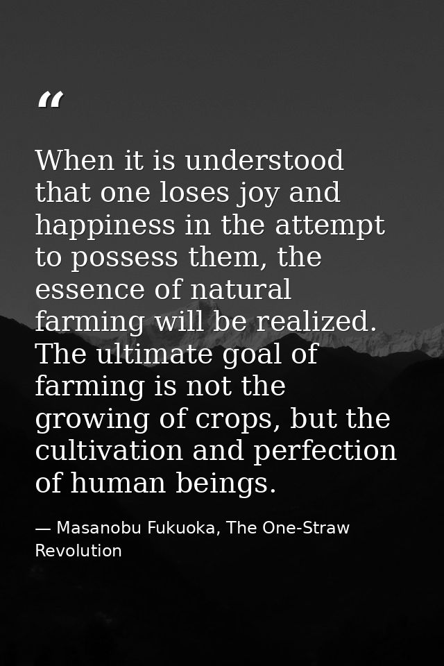 When it is understood that one loses joy and happiness in the attempt to possess them, the essence of natural farming wi — Masanobu Fukuoka, The One-Straw Revolution