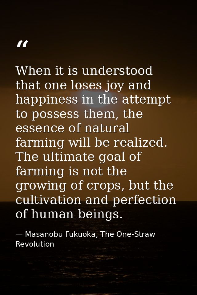 When it is understood that one loses joy and happiness in the attempt to possess them, the essence of natural farming wi — Masanobu Fukuoka, The One-Straw Revolution