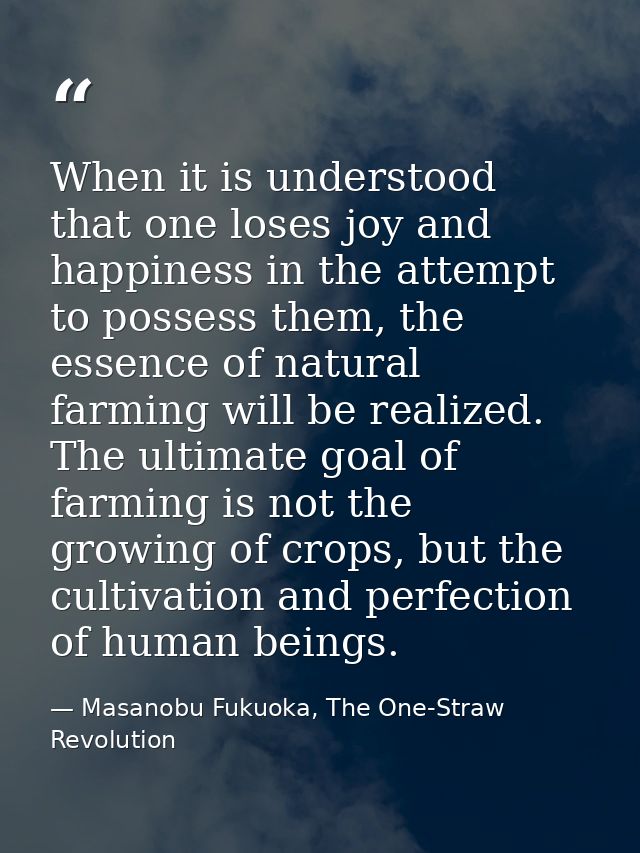 When it is understood that one loses joy and happiness in the attempt to possess them, the essence of natural farming wi — Masanobu Fukuoka, The One-Straw Revolution