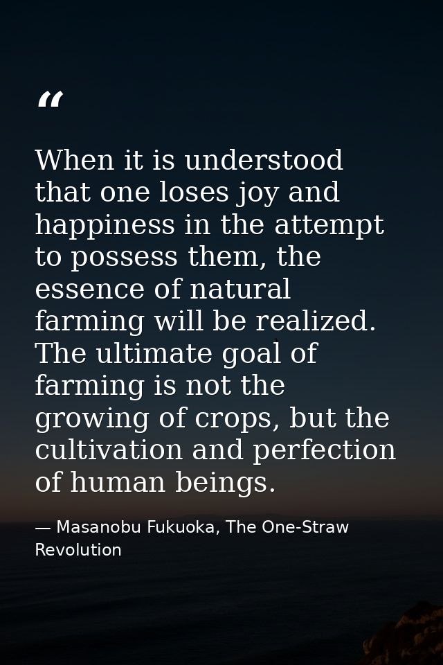 When it is understood that one loses joy and happiness in the attempt to possess them, the essence of natural farming wi — Masanobu Fukuoka, The One-Straw Revolution