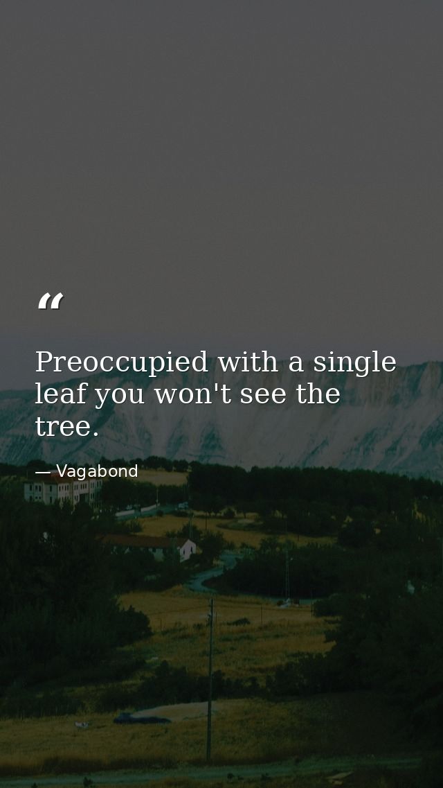 Preoccupied with a single leaf you won't see the tree. — Vagabond