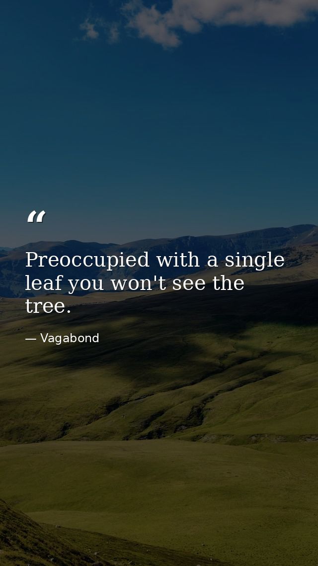 Preoccupied with a single leaf you won't see the tree. — Vagabond