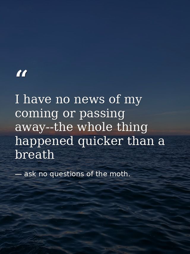 I have no news of my coming or passing away--the whole thing happened quicker than a breath — ask no questions of the moth.