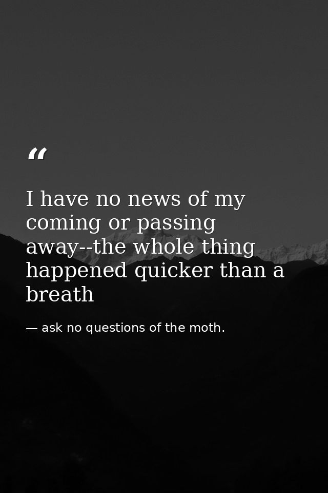 I have no news of my coming or passing away--the whole thing happened quicker than a breath — ask no questions of the moth.